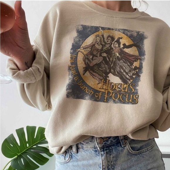 Hocus Pocus Tops - Hocus Pocus Halloween Crew Neck Heavyweight Sweatshirt Nude Tan